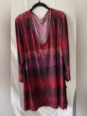 Avenue Red and Purple Ombre Scoop Neck Tunic with Sparkle